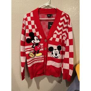 NWT Mickey Mouse Printed Button Front Cardigan - Red n White M